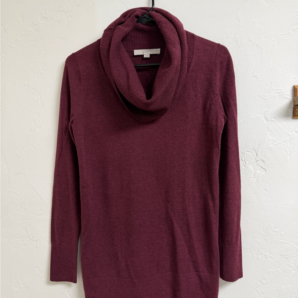 LOFT Women's Cowl Neck Sweater Tunic in Burgundy